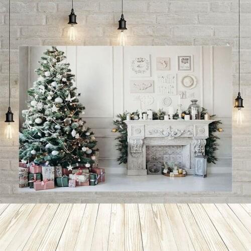 Avezano Christmas Tree Background Party Scene Gifts Fireplace Candles Light Luxury Indoor Decoration Backdrops For Photo Studio