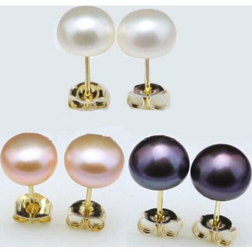 Free Shipping Hot sale new Style >>>>AAA+ Genuine Natural White Pink Black Akoya Button Pearl Earrings