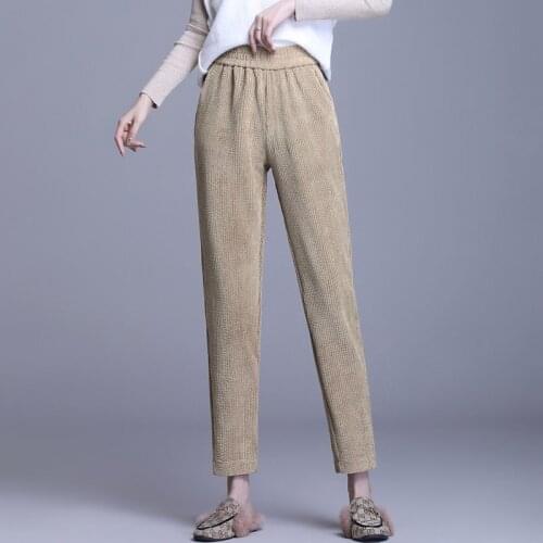 New Women Elegant Harem Pants Ladies High Waist Ankle-Length Corduroy Pants Female Elastic Waist Trousers Fashion Streetwear