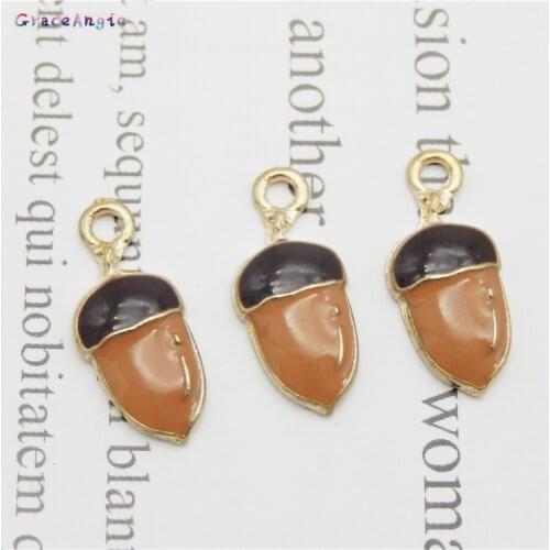 GraceAngie 5pcs/lot Enamel alloy Acorn Pendant For Necklace Bohemia Earrings Charm DIY Metal Keychain Accessories Christmas