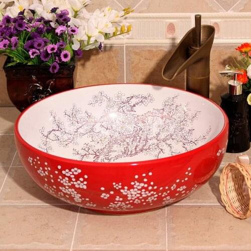 Jingdezhen Bathroom ceramic sink wash basin Porcelain Counter Top red ceramic Wash Basin Bathroom Sink