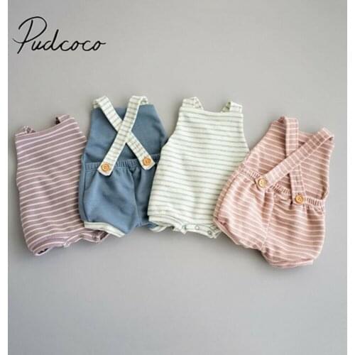 2019 Baby Summer Clothing 0-3Y Infant Kids Baby Boys Girls Stripe Romper Clothes Sleeveless Cross Backless Jumpsuit Outfits Set