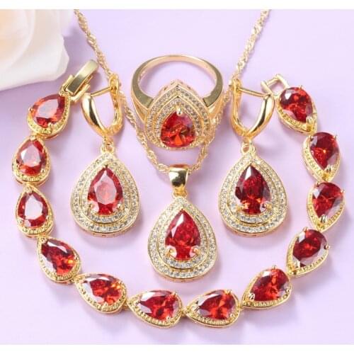 Dubai Gold Colors Red Jewelry Sets AAA+ Quality Garnet African Beaded Necklace And Earrings Sets For Women Trendy Accessories