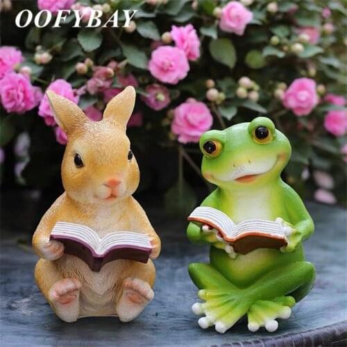 Resin Hedgehog Frog Rabbit Sculpture Living Room Office Desktop Crafts Garden Balcony Cute Cartoon Animal Statue Home Decoration