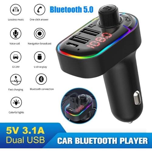 FM Modulator Transmitter Bluetooth 5.0 FM Radio 3.1A 2 USB Car Fast Charger Handsfree Car Kit Wireless Aux Audio FM Transmiter