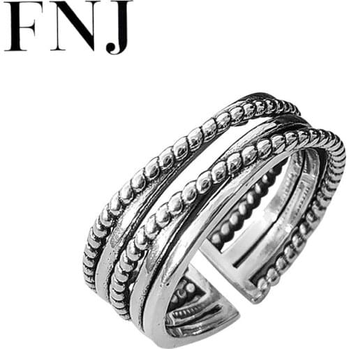 FNJ Rope Rings 925 Silver Adjustable Size Open Popular S925 Solid Silver Ring for Women Jewelry Fine