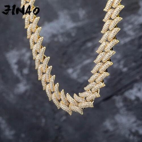 JINAO New Iced Out 16mm Miami Box Clasp Cuban Chain Heavy Spike shape Necklace Cubic Zircon Bling Hip hop for Men Jewelry