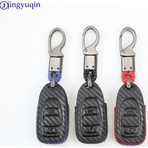 Jingyuqin Carbon Fiber Keychain Ring Holder Case For Subaru BRZ XV Forester Legacy Outback Car Key Case 3 Buttons Car Keys Shell