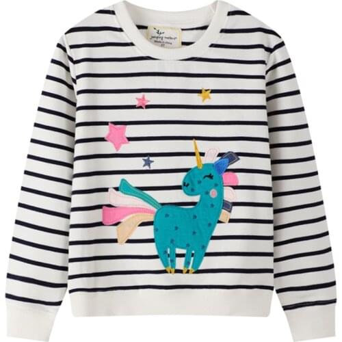 Jumping Meters Long Sleeve Girls Cotton Sweatshirts for Winter Autumn Baby Girls Hot Selling Unicorns Applique Fashion Shirts