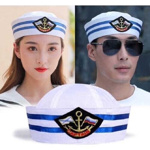 Adult Kids White Captain Sailor Hat Military Hats Navy Marine Caps With Anchor Sea Boating Party Cosplay Costume Children Hat