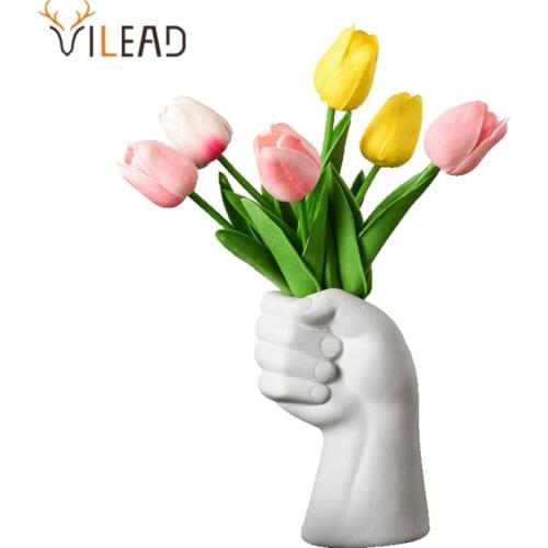 VILEAD Ceramic Vase Nordic Creative Hand-Held Flower Pot Home Decor Guest Restaurant Study Personalized Desktop Decoration