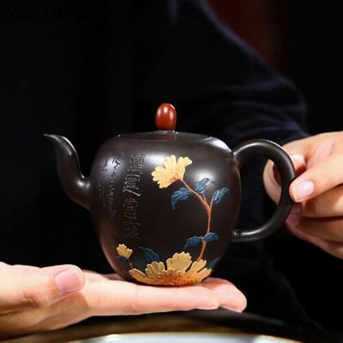 Chinese Yixing Boutique Tea pot Purple Clay Teapot Raw ore black vermilion mud beauty kettle Master handmade Customized 220ml