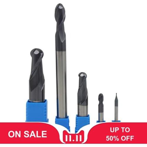 1pc HRC50 6mm 8mm Ball Nose End Mill cncMilling 2 Flutes R0.5 R6.0 Cutter for Metal Face Slot Machining Coated EndMills Tool
