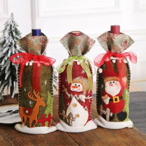 Red Wine Bottle Cover Bags Snowman/Santa Claus Christmas Decoration Sequins Gift