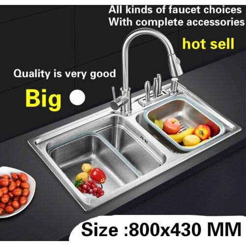 Free shipping Kitchen sink big 0.8mm standard double groove 304 stainless steel hot sell 800x430 MM