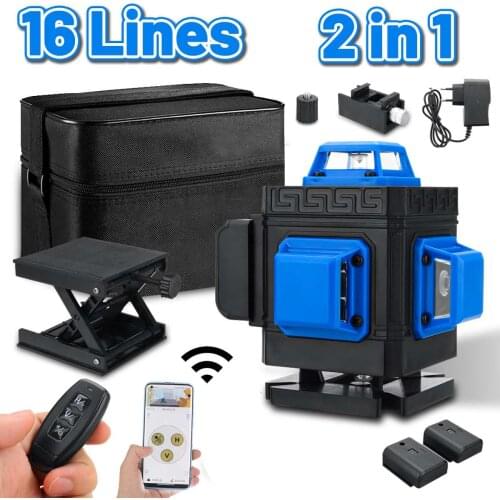 16 Lines 4D Laser Level APP Control Self-Leveling 360 Horizontal And Vertical Cross Super Powerful Blue Laser Level W/ 2 Battery