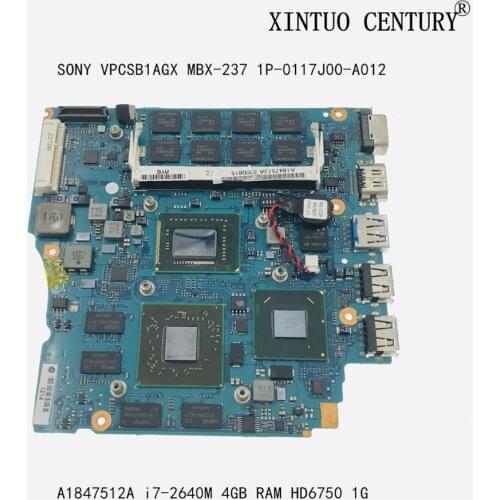 A1847512A For SONY VPCSB1AGX MBX-237 Laptop Motherboard 15.6 inch 1P-0117J00-A012 W/ i7-2640M 4GB RAM 216-0810005 100% tested OK