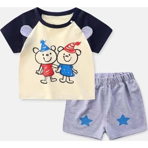 Cute Girl Summer Clothes Cartoon Cotton Baby Girls Outfits Kids 2 Piece Set Home Wear Boys Short Sleeve Shorts