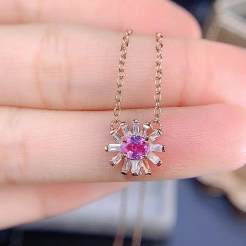Fashion lovely Talonpaw Sun flower Natural pink sapphire Necklace Natural Gemstone Pendant Necklace lover girl party Jewelry
