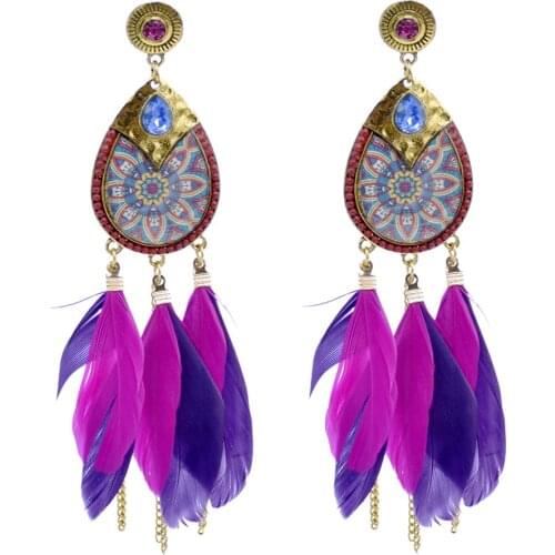 Fashion Bohemian Indian Ethnic Bead Feather Hoop Earrings Women Party Fringe Earrings Thailand Tribal Jewelry Gift 2018
