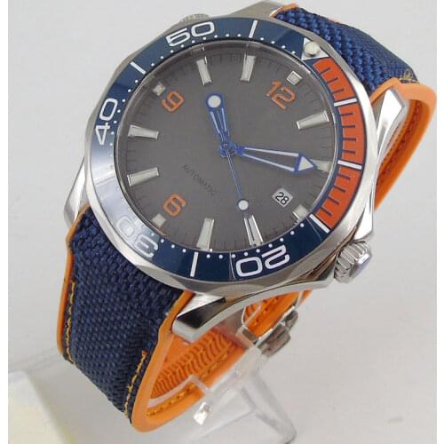 Dress 41mm Automatic Men Watch Luminous Marks MIYOTA 8215 Rubber Strap Flat Sapphire Glass Rotating Bezel