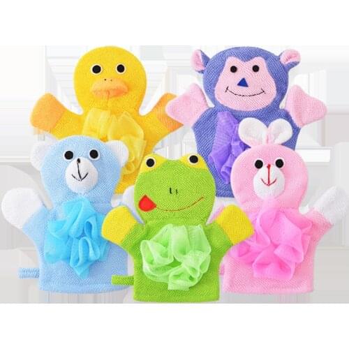 Soft Baby Bath Brush Kids Body Scrubber Exfoliating Sponge Cartoon Animal Shower Gloves Skin Cleaner Cleaning Tool