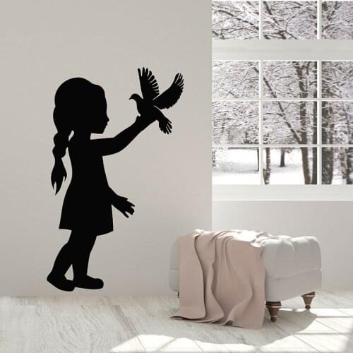Wall Decal Girl With Dove Bird Art Wallpaper Kids Bedroom Nursery Baby Room Home Decoration Door Window Vinyl Sticker Mural Q227