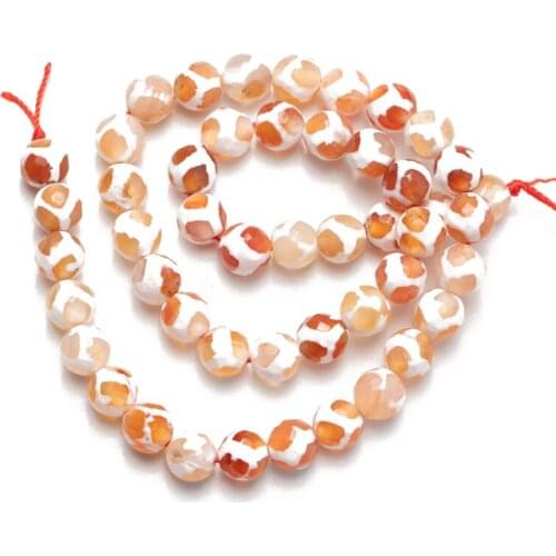 Wholesale Faceted Natural Stone Red White Tibetan Dzi Agates Beads 8 10 12mm Loose Beads for Jewelry Accessories Bracelet DIY