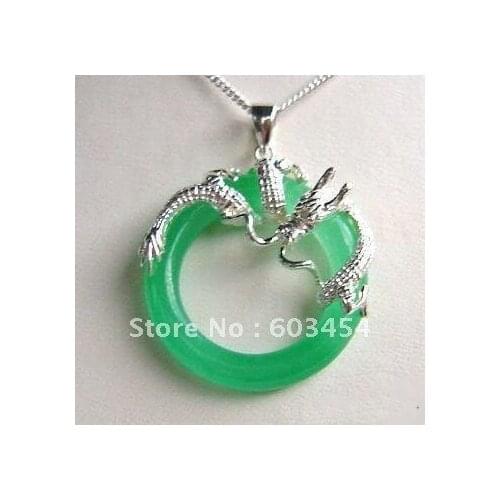 Wholesale Green Silver dragon pendant & Necklace/Cheap Shiping