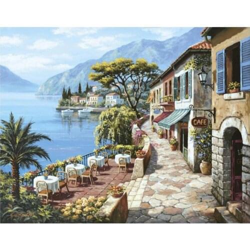 Landscape oil canvas painting pictures Overlook Cafe II wall art modern home decor