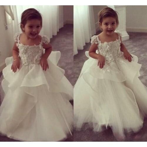 Flower Girls Dresses Sequins Hand Made Flower Sash Tea Length Tulle Jewel Kids Formal Dress Junior Bridesmaid Dress