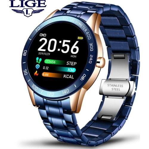 LIGE Steel Band Smart Watch Men Heart Rate Blood Pressure Monitor Sport Multifunction Mode Fitness Tracker Waterproof Smartwatch
