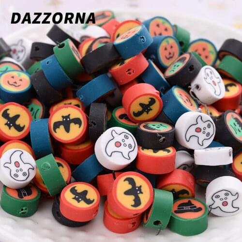 Mixed Color 50-100Pcs Halloween Pattern Polymer Clay Loose Spacer Beads DIY Necklace Bracelet Earring Jewelry Findings Making
