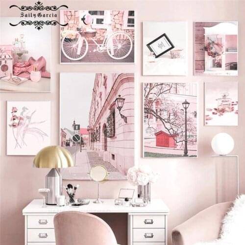 Modern Fashion Pink Sweet Style Scenery Poster Wall Art Canvas Print Flower Picture Painting Nordic Poster Dormitory Home Decor