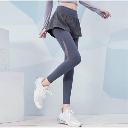 Sport Running Tights 2 In 1 Women Gym Yaga Pants High Waist Fake Two Piece Outdoor Fitness Workout Jogging Leggings
