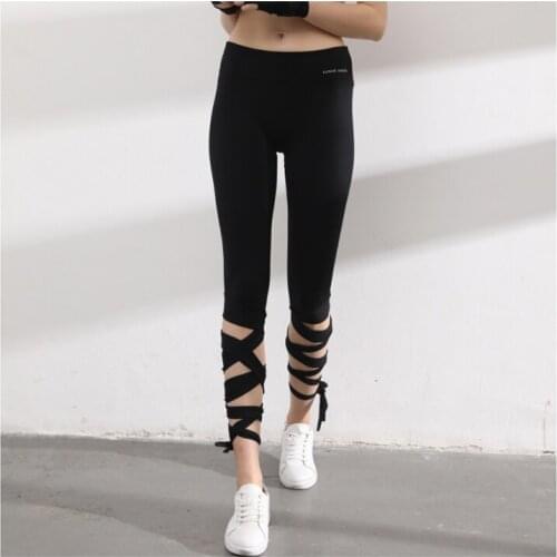 Leisure time sports pants In summer close-fitting looks slimmer comfortable soft cool Black Cross strap trousers