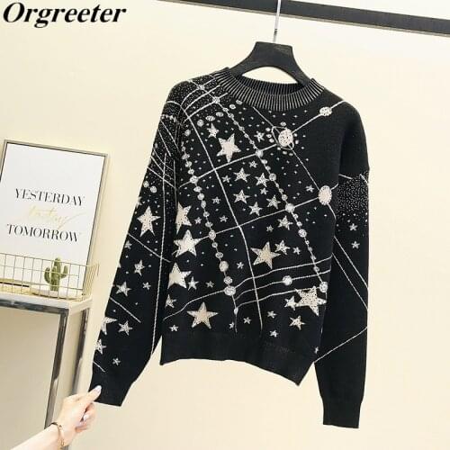 Retro Galaxy Star Pattern Sweaters for Women Vintage Long Sleeve Jumpers 2021 Autumn Winter Ladies Jacquard Sweaters Pullovers