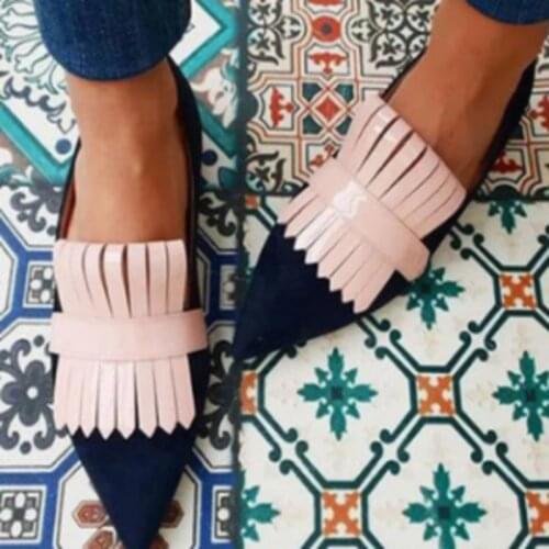 Spring Casual Fringe Low Square Heels Pointed Toe Flat Women Shoes 2021 New Loafers Shoes Ladies Female Comfortable Shoes