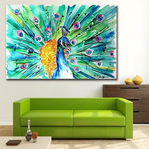 Wlong Fashion Printing Oil Painting Ink Art BOLD_PEACOCK Wall Art Canvas Print Pictures For Living Room And Bedroom Unframed