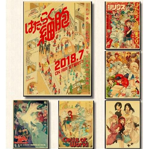 Japanese classic anime Cells At Work! Coffee House Bar Funny Painting Manga HD Retro Decoration Cartoon Painting Poster