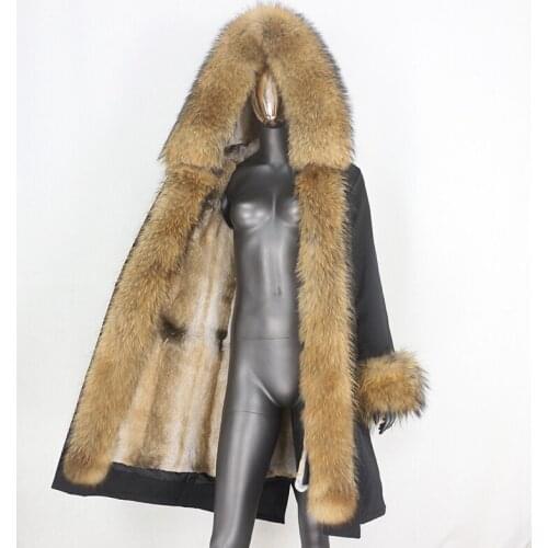 BLUENESSFAIR 2020 Winter Jacket Women X-long Parka Waterproof Natural Raccoon Fur Hood Rabbit Liner Real Fur Coat Streetwear New