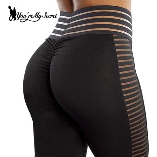 [You're My Secret] 2021 New Sexy Bubble Leggings High Wiast PUSH UP Legging For Workout Women Black Mesh Patchwork Leggins Pants