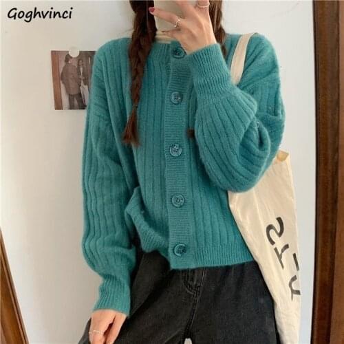 Women Cardigan Solid O-neck Button Vintage Hong Kong Style Elegant Lovely Girl Loose Ins Soft Hot Sale Office Lady Spring Female
