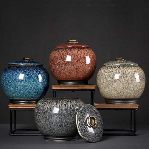 1 PC Chinese Retro Style Tea Box Ceramics Kitchen Spices Storage Box Candy Food Container Pot Tea Sealed Jars Tank 12.4*12.4cm