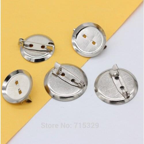 20mm 25mm dull silver Round Cameo Cabochon brooch accessories With Clip Safety Pins Blanks base Tray for DIY brooch hair jewelry