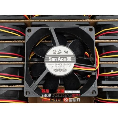 Sanyo Denki 109R0824H4D011 DC 24V 0.07A 80x80x25mm 3-Wire Server Cooling Fan