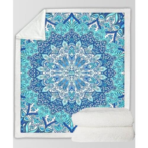 3d Mandala Boho Throw Blanket Dreamcatcher Bohemian Sherpa Fleece Blanket Bedding Pink Blue for Beds Custom Weighted Blanket