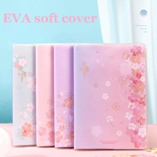 4Pcs Of 32K 96Sheets Sakura Design Spring Taste Notebook Soft Rubber Cover Kids Class Notes Homework Meeting Minutes Home PT3296