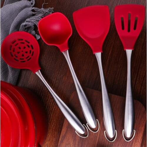 4pcs/lot Kitchen Utensils Set Stainless Steel Handle Silicone Cooking Non-stick Turner Ladles Spoon Cookware Tool XB 027