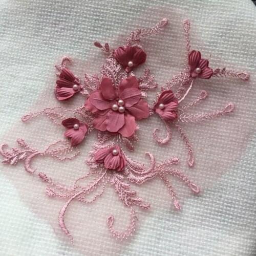 5 Pieces 3D Lace Trim Beaded Bridal Veil Lace Applique Wedding Lace Patch Accessories Dark Yellow Ivory White Red Light Pink